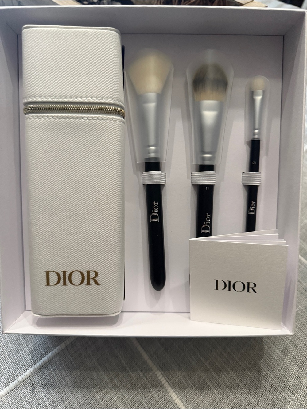 Dior White & Black Makeup Brush Set with Gold Logo